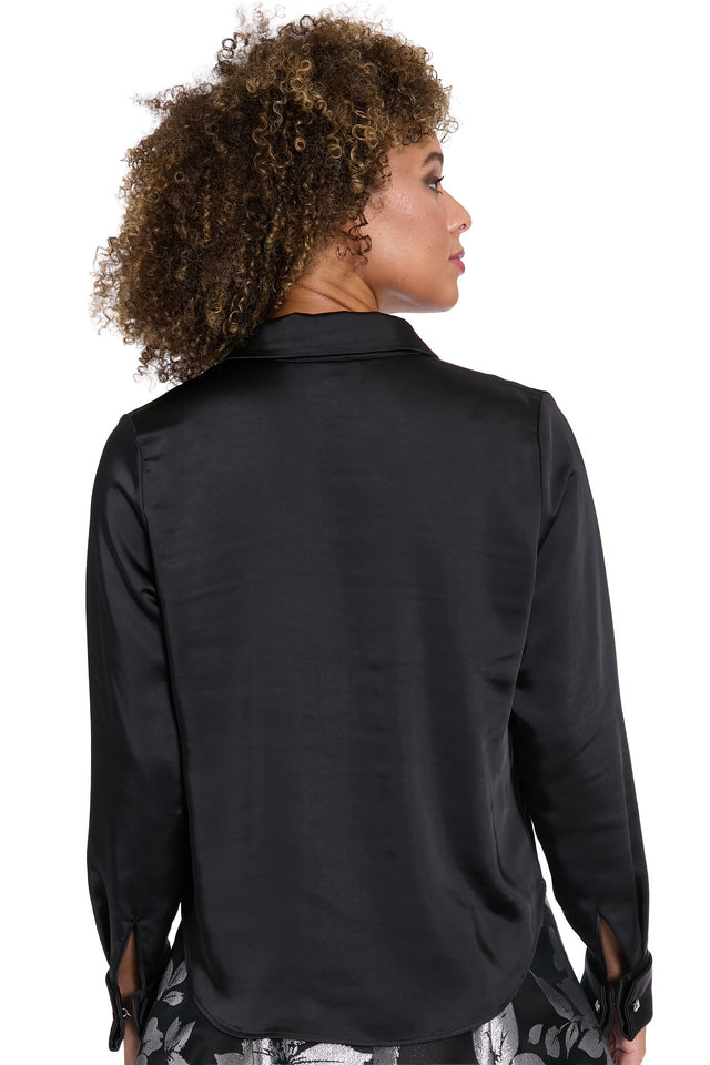 Roosevelt Curve Jeweled Placket Long Sleeve Top