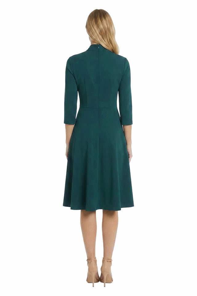 Theodora Twist Neck Fit-and-Flare Dress
