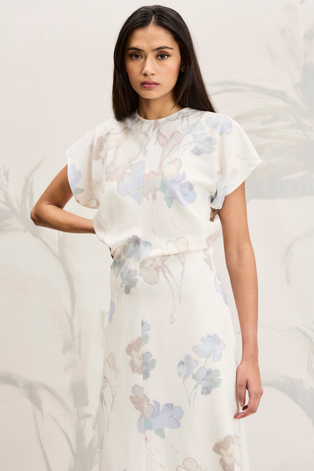 Theo Cap Sleeve Mock Neck Midi in Ghost Floral