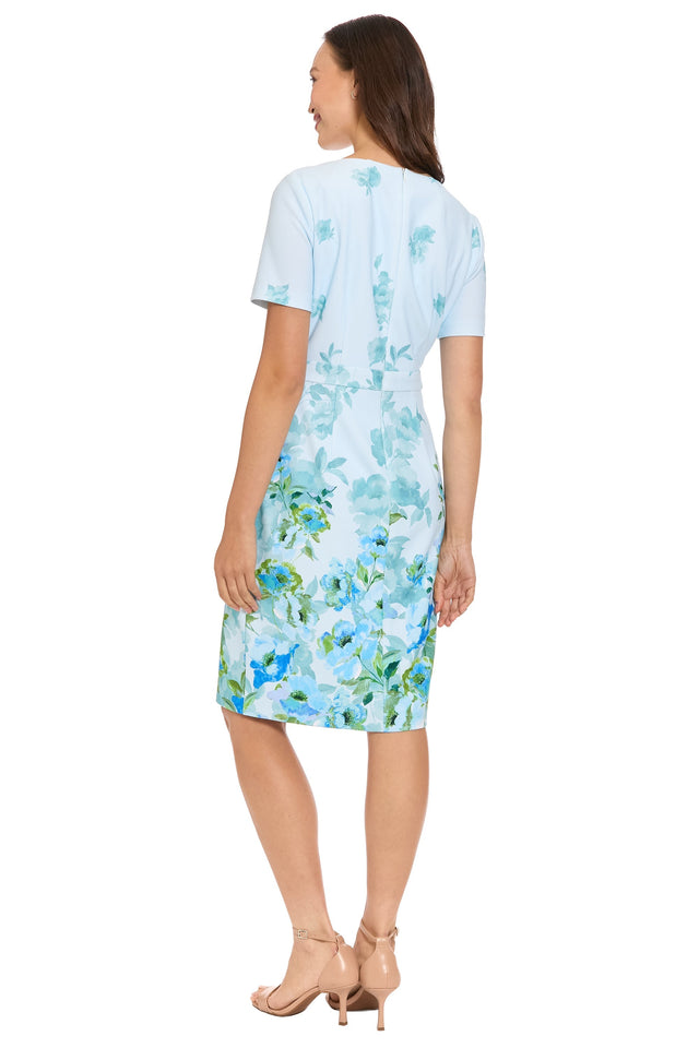 Suni Side Tie Neck Sheath in Rose Border
