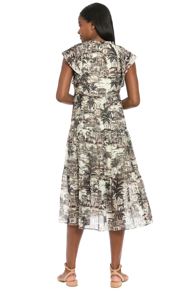 Trini Flutter Sleeve Tiered Midi