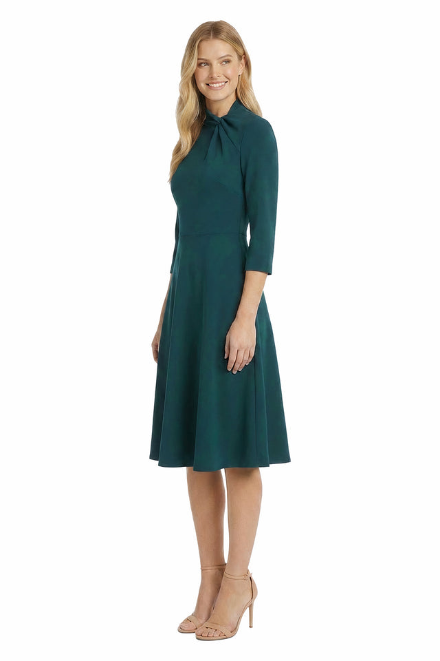 Theodora Twist Neck Fit-and-Flare Dress