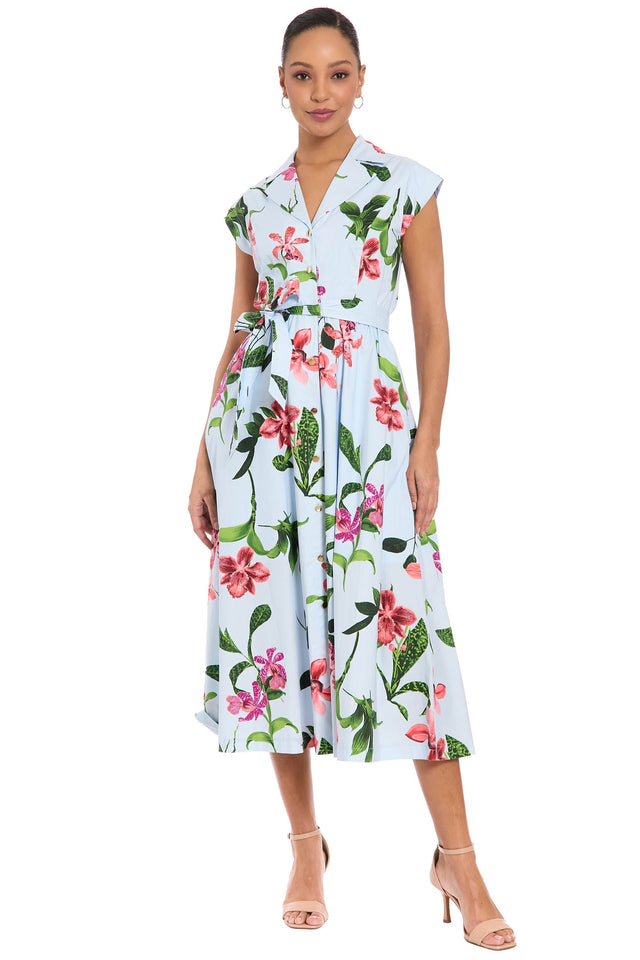 Rosemary Cotton Belted Shirt Dress in Wild Orchid