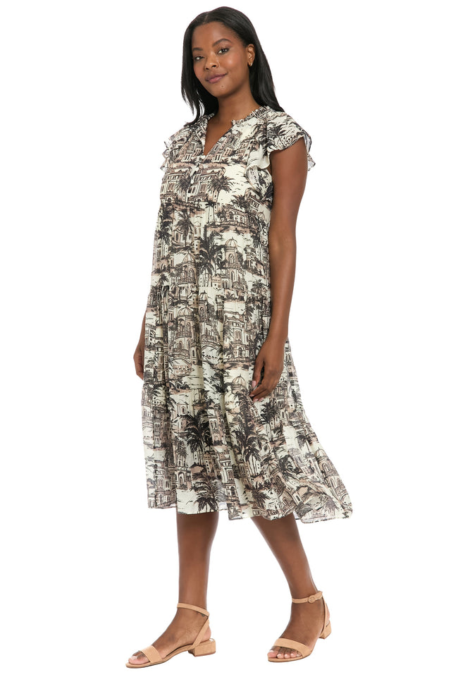 Trini Flutter Sleeve Tiered Midi