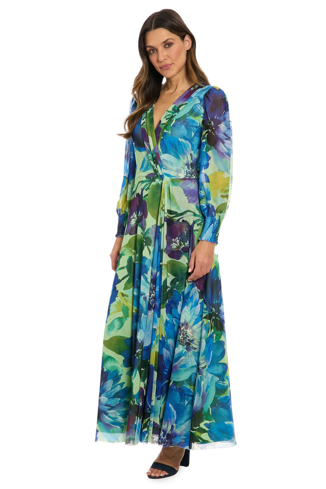 Ruth Long Bishop Sleeve Maxi in Majestic Garden