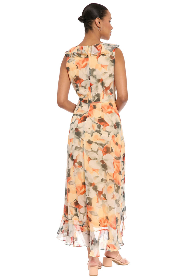 Rosie Side Tie Ruffle Dress in Blurred Poppy