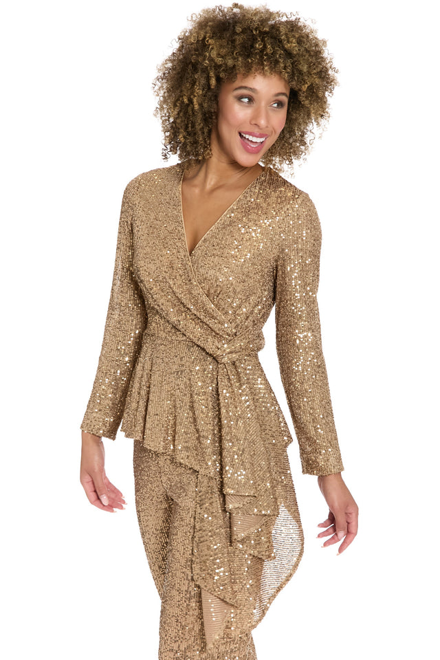 Tribeca Sequin Top Long Sleeve Peplum