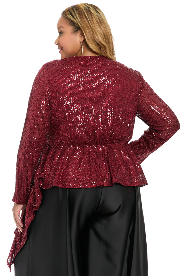 Tribeca Sequin Top Long Sleeve Peplum