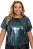 Roosevelt Sequined Plaid Short Sleeve Party Top