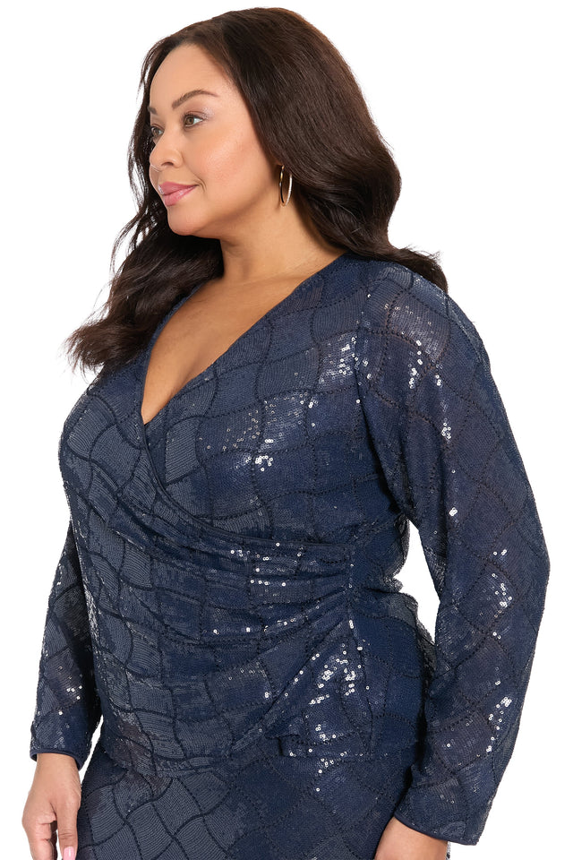 Rosaline Long Sleeve Diamond Sequin Blouse Top