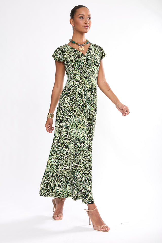 Tay in Linear Floral Maxi Flutter Sleeve Dress