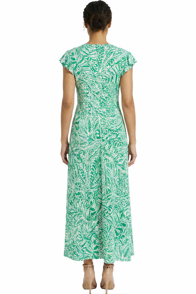 Tay in Linear Floral Maxi Flutter Sleeve Dress