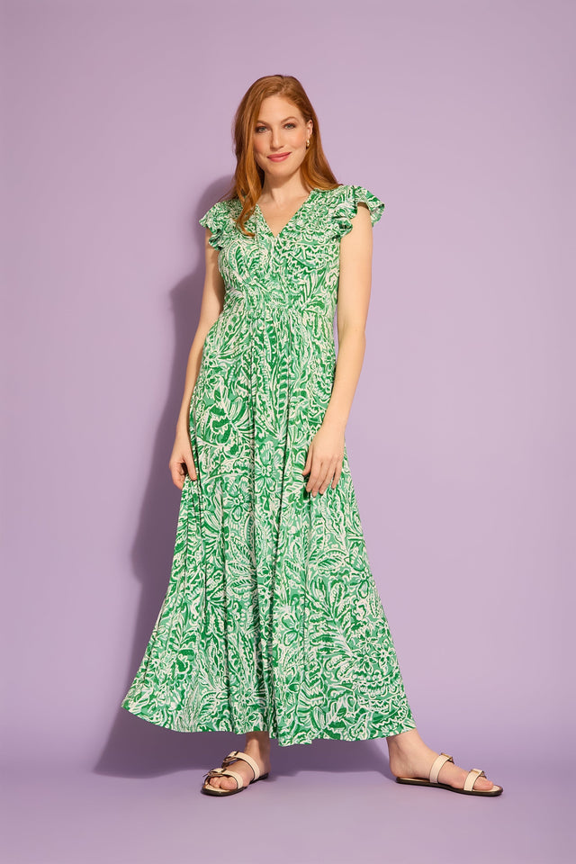 Tay in Linear Floral Maxi Flutter Sleeve Dress