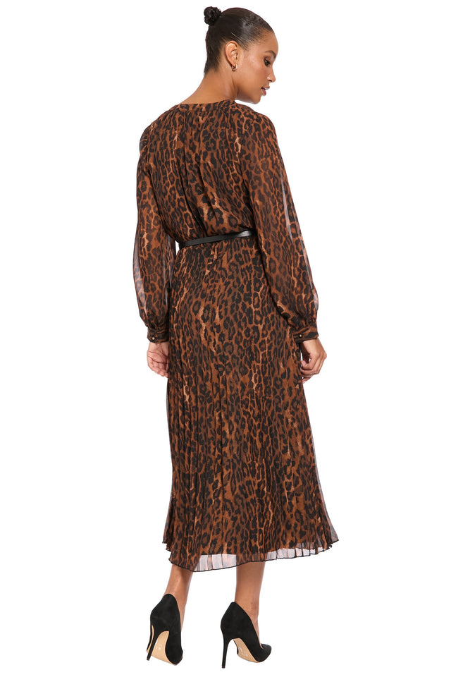 Tamsen Chiffon Pleated Shirtdress in Leopard