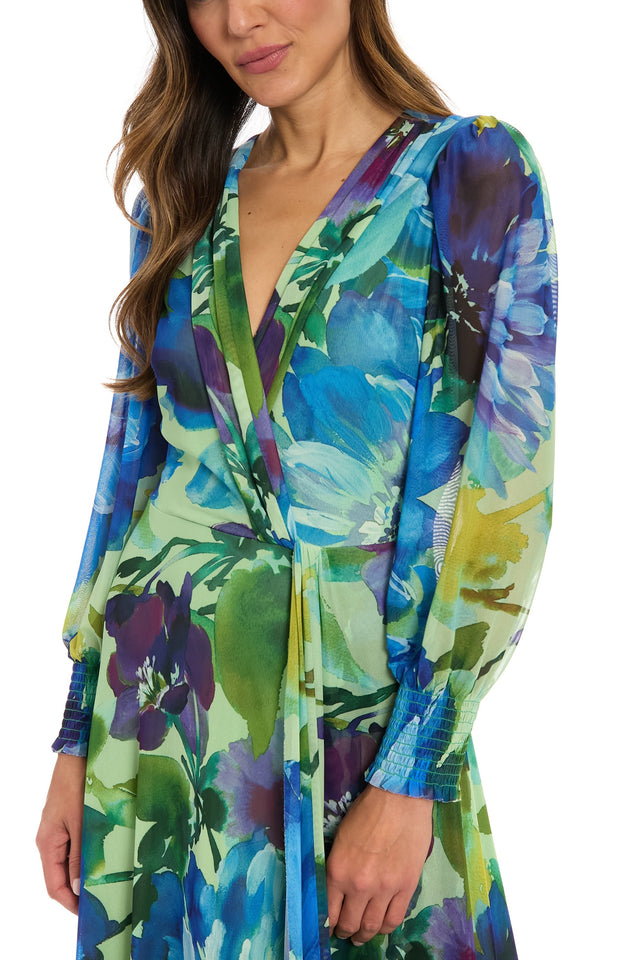 Ruth Long Bishop Sleeve Maxi in Majestic Garden