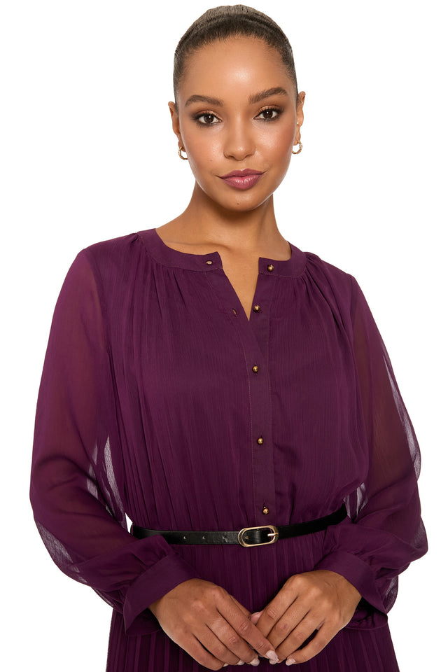 Tamsen Chiffon Pleated Shirtdress in Solid