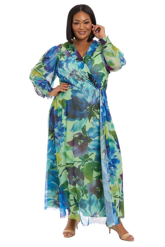 Ruth Long Bishop Sleeve Maxi in Majestic Garden