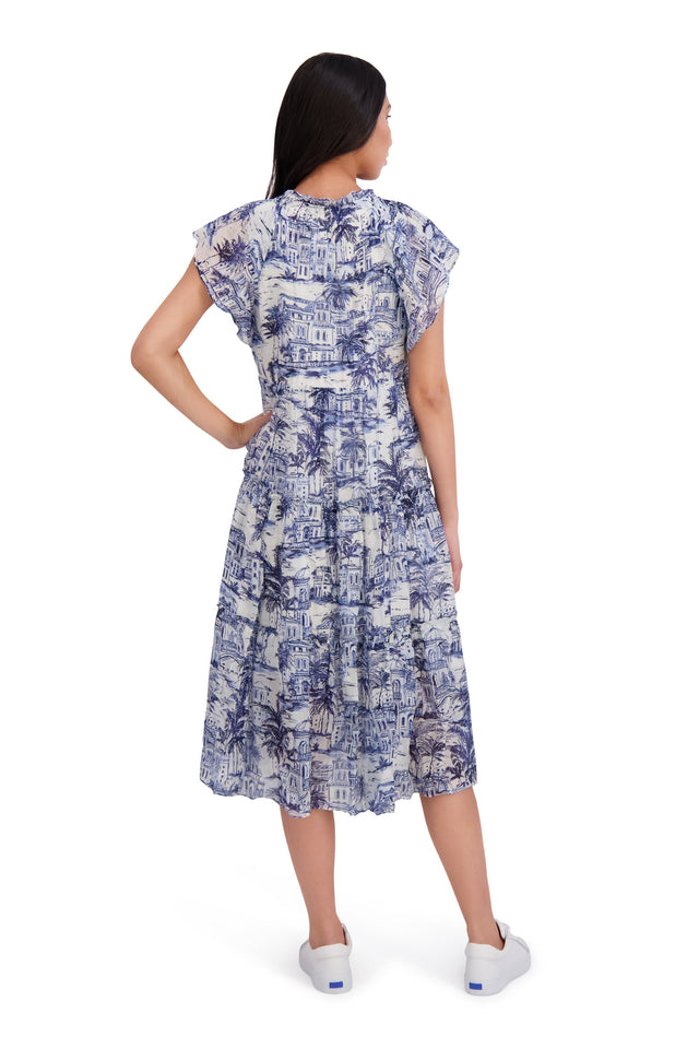 Trini Flutter Sleeve Tiered Midi