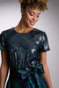 Roosevelt Sequined Plaid Short Sleeve Party Top