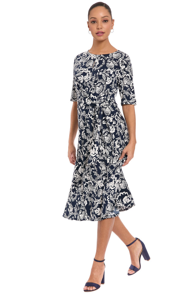 Revel Elbow Sleeve Midi in Graphic Provencal
