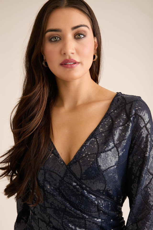 Rosaline Long Sleeve Diamond Sequin Blouse Top
