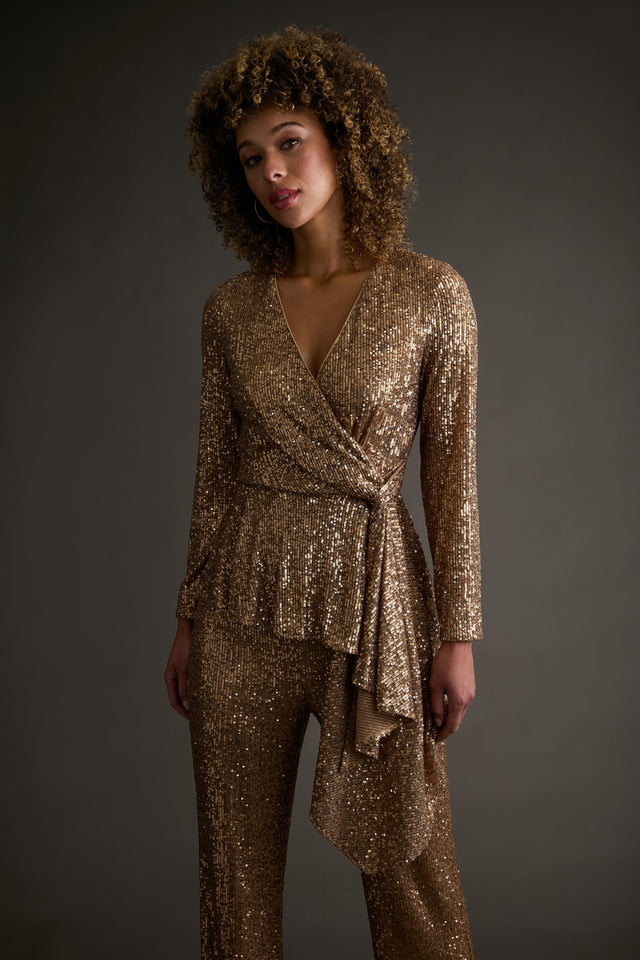 Tribeca Sequin Top Long Sleeve Peplum