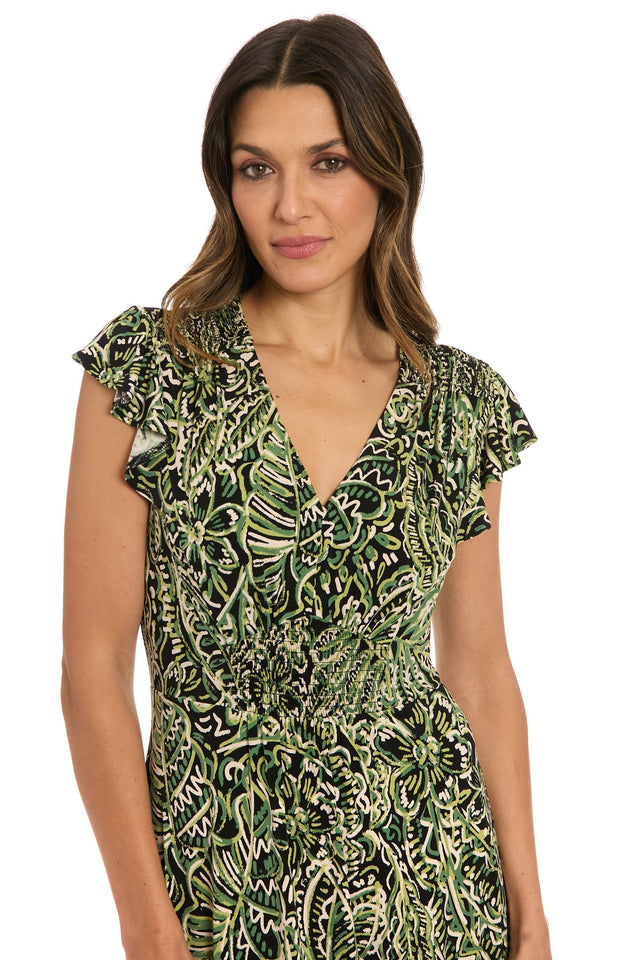 Tay in Linear Floral Maxi Flutter Sleeve Dress