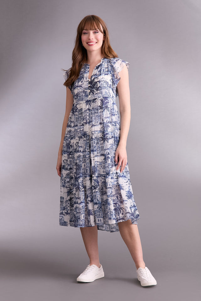 Trini Flutter Sleeve Tiered Midi